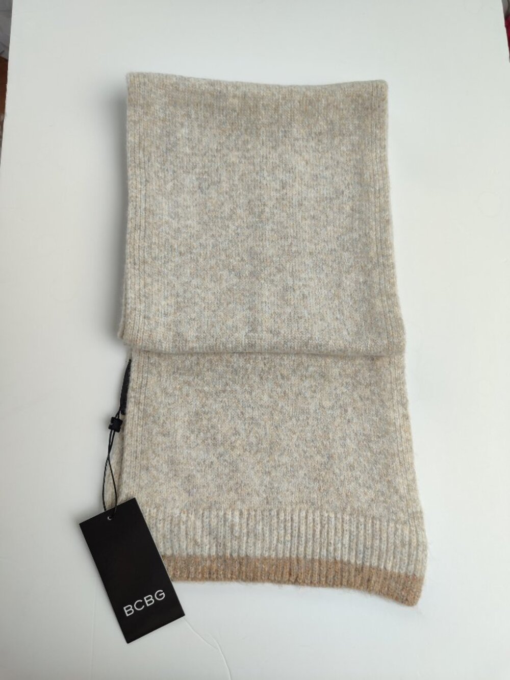 NWT BCBG Heathered Neutral Long Knit Scarf 76.5” x 9.5”